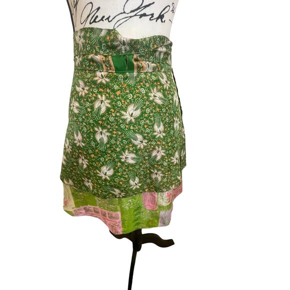 EARTHBOUND TRADING Co. WRAP SKIRT GREEN FLORAL SILK ONE SIZE FIT MOST FAIRY CORE - Picture 5 of 16